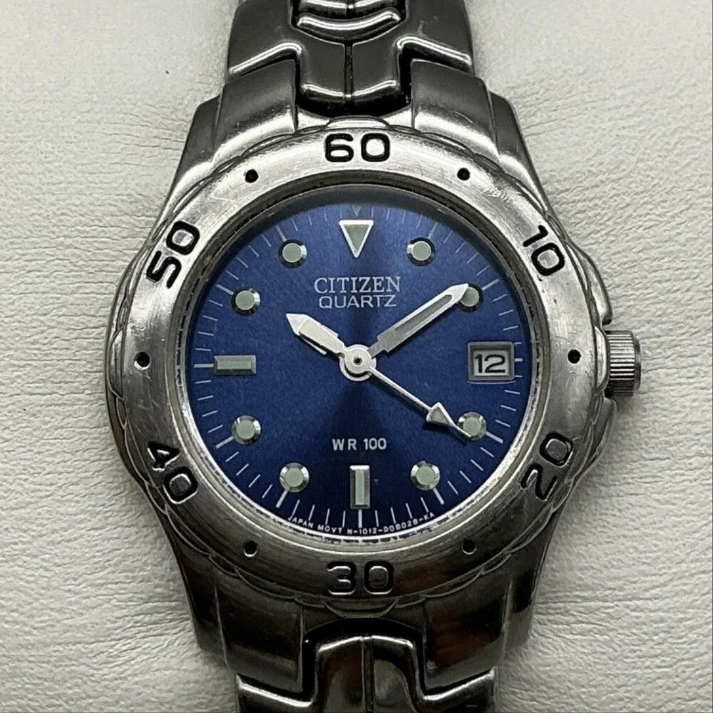 Citizen Womens Watch 27mm Blue Dial Silver Tone Date 1012-S92316 New Battery 6